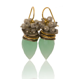 Chalcedony bullet earring with Labradorite Top