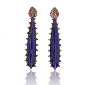 Lapis Earring with Rainbow Sapphires