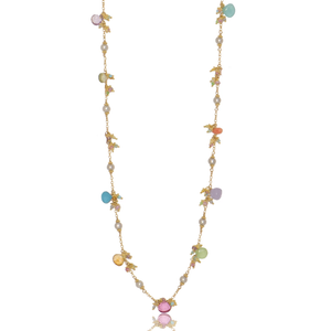 Long Linked Jellybean Necklace with Freshwater Pearls-Pastel Combo
