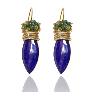 Lapis Marquis Queen Bee Earring w/ Turquoise Top