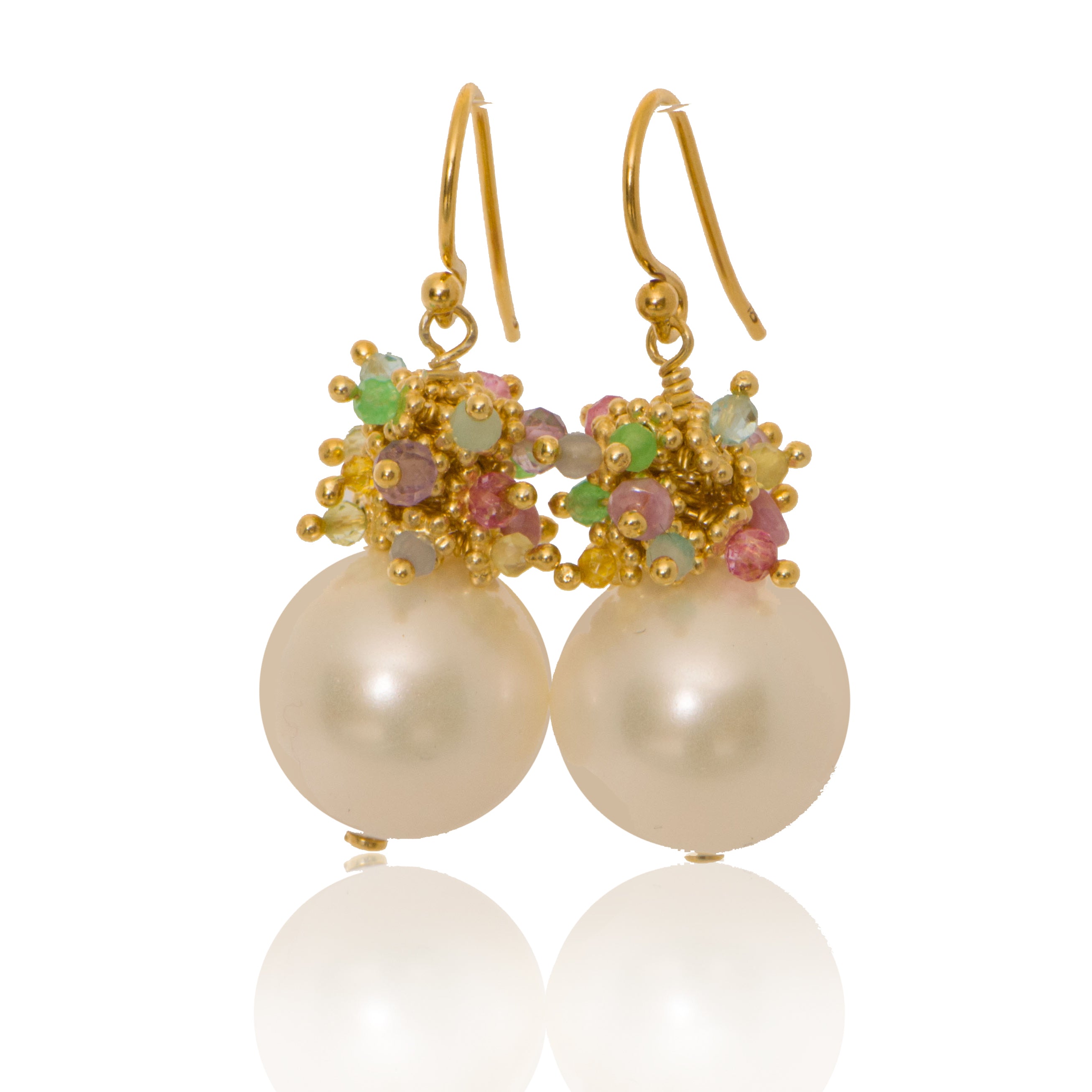Shell Pearl Earrings with a mixed Pastel Top