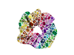 Rainbow Gems + Diamonds Silk Scrunchie