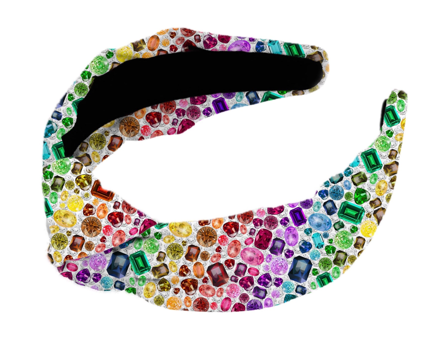 Rainbow Gems and Diamond Silk Top Knot Headband