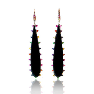 Onyx Earrings with Multi Sapphires
