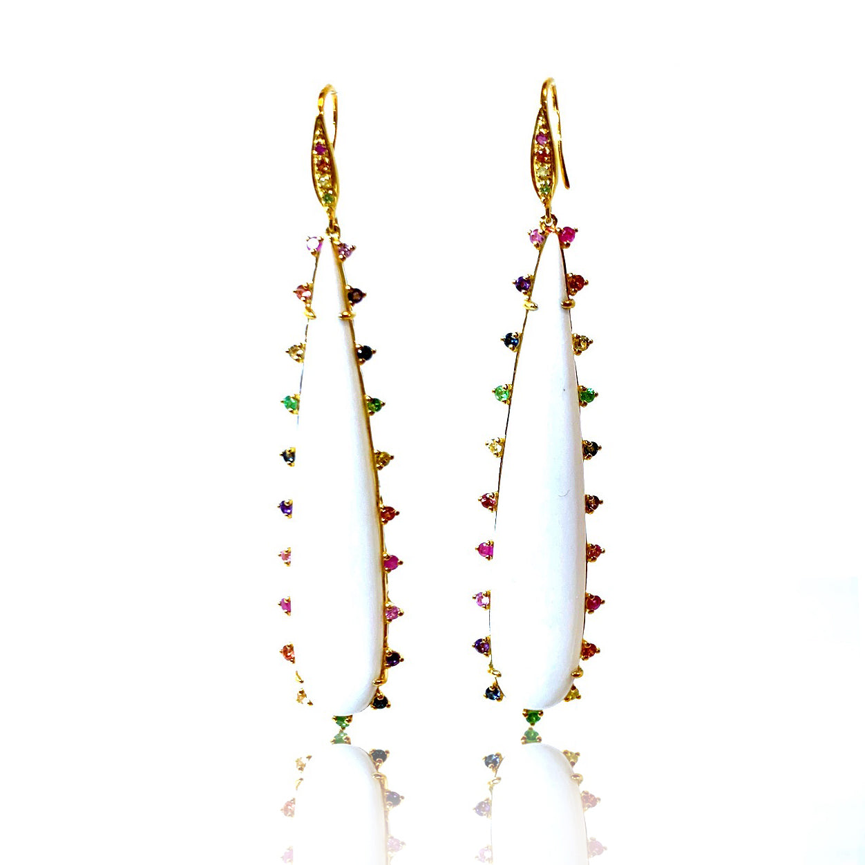 White Onyx Earrings with Multi Sapphires