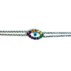 Sterling Silver Bracelet with Mother of Pearl and Rainbow Sapphire Eye