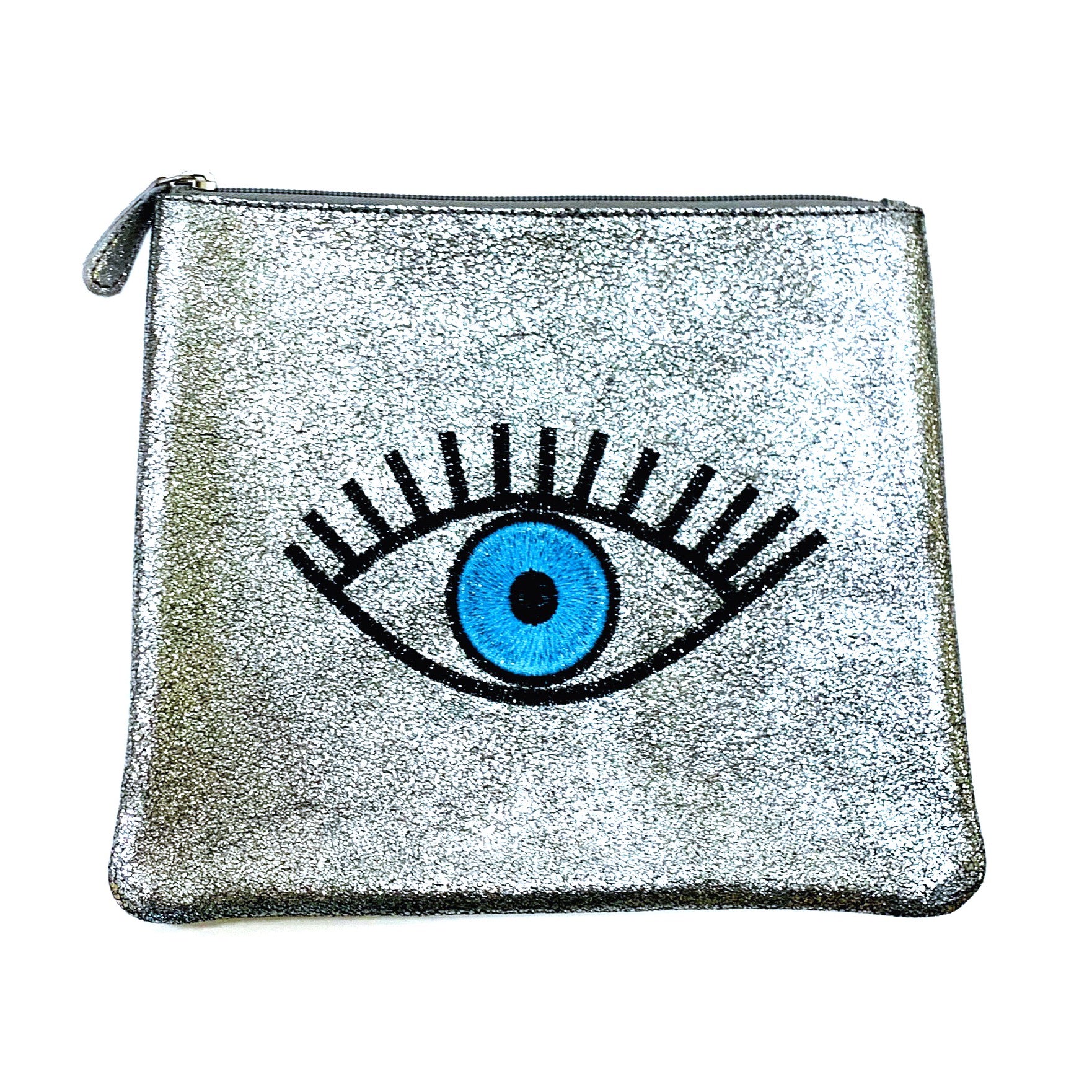 Metallic Leather “Eye” Zip Clutch
