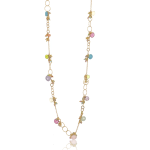 Long Multi Chain Necklace with Assorted Pastel Gemstones