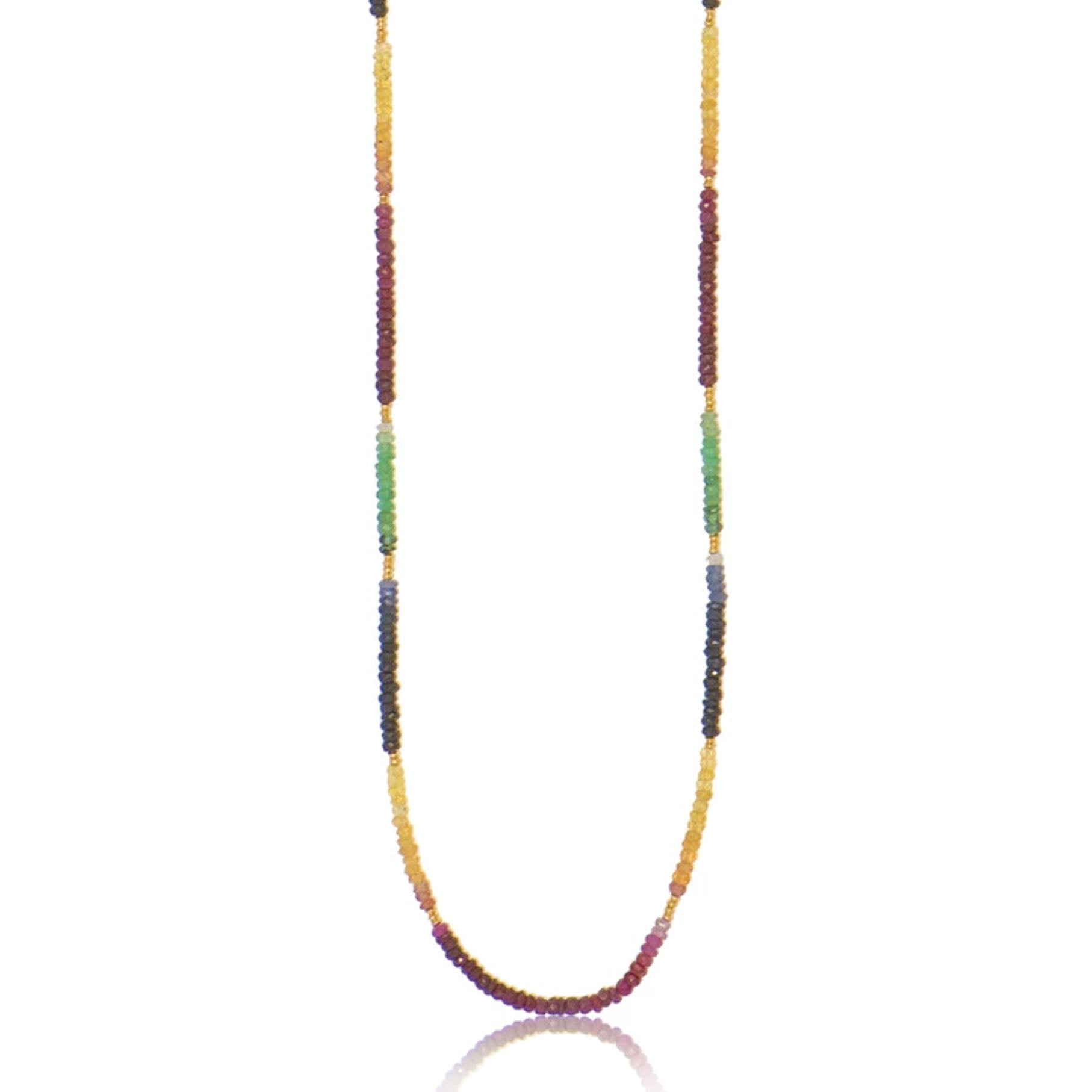 Long Rondel Necklace with Ruby, Sapphire and Emeralds