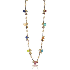 Long Linked Jellybean Necklace with Freshwater Pearls-Rainbow Combo