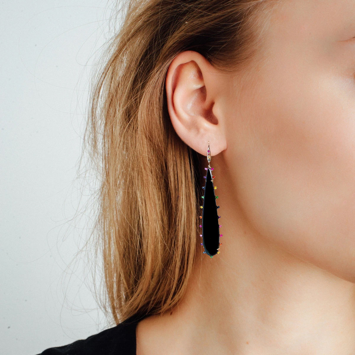 Onyx Earrings with Multi Sapphires