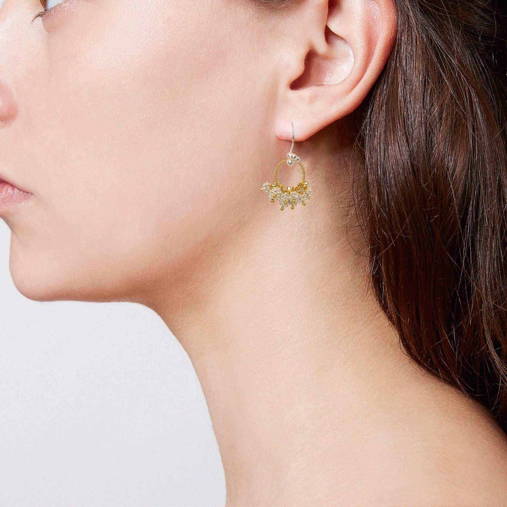Two Tone Small Hoop Cluster Earring