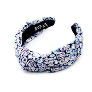 Hand Painted Diamond Print Velvet Top Knot Headband