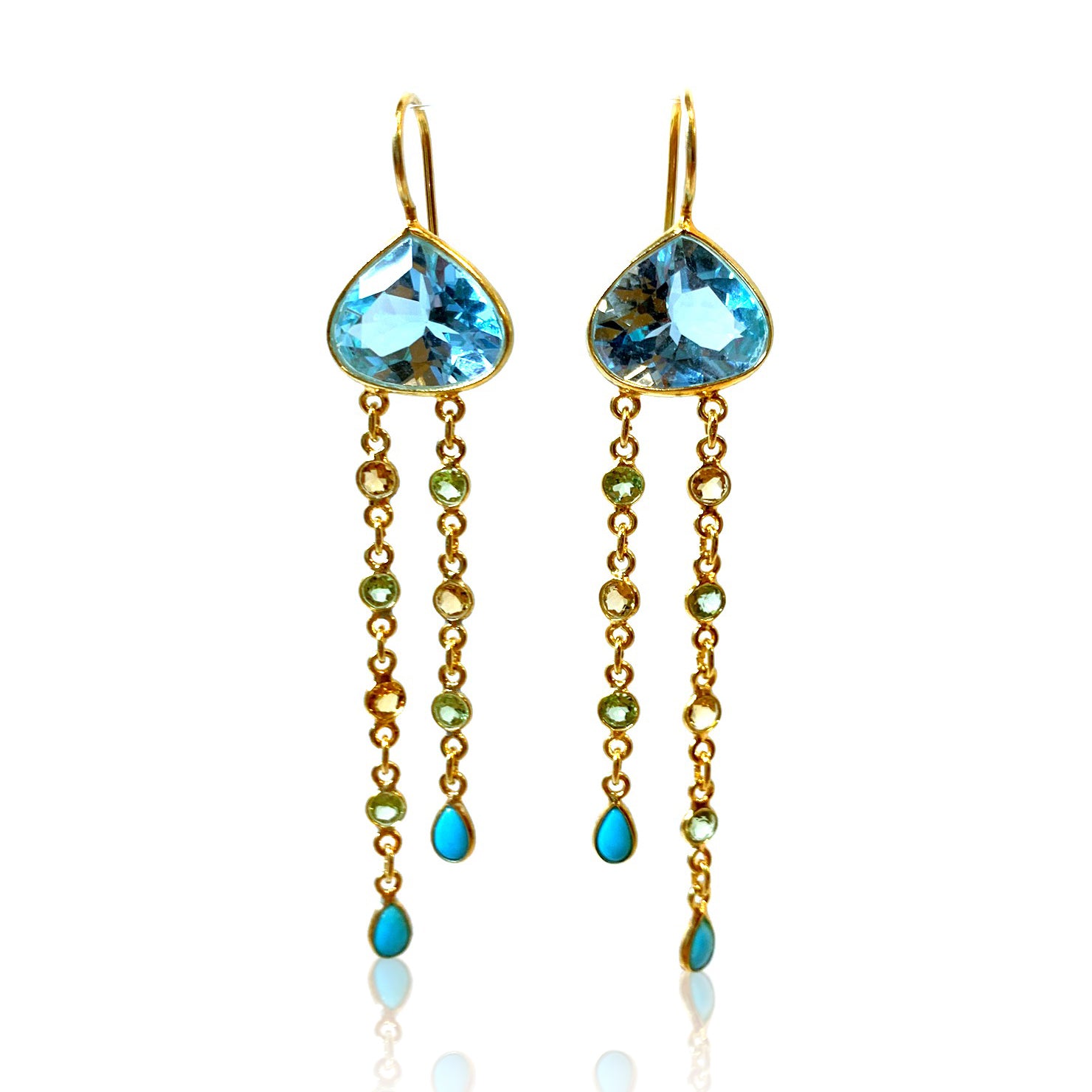 Blue Topaz Large Drop with Peridot, Citrine and Turquoise Dangles